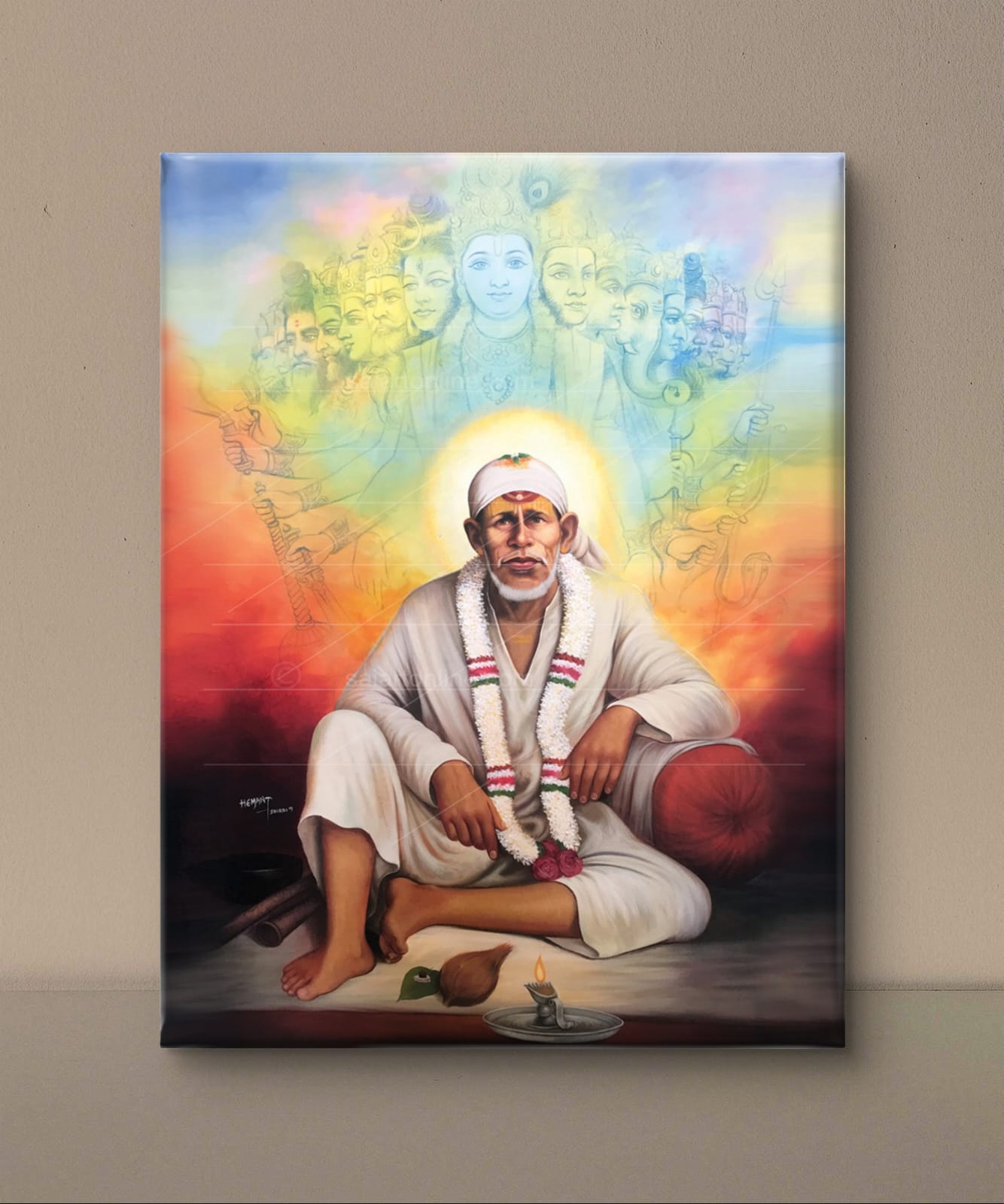 Shirdi Sai Baba  Dwarkamai Hand Painting Canvas Reprint photo, Picture/Poster